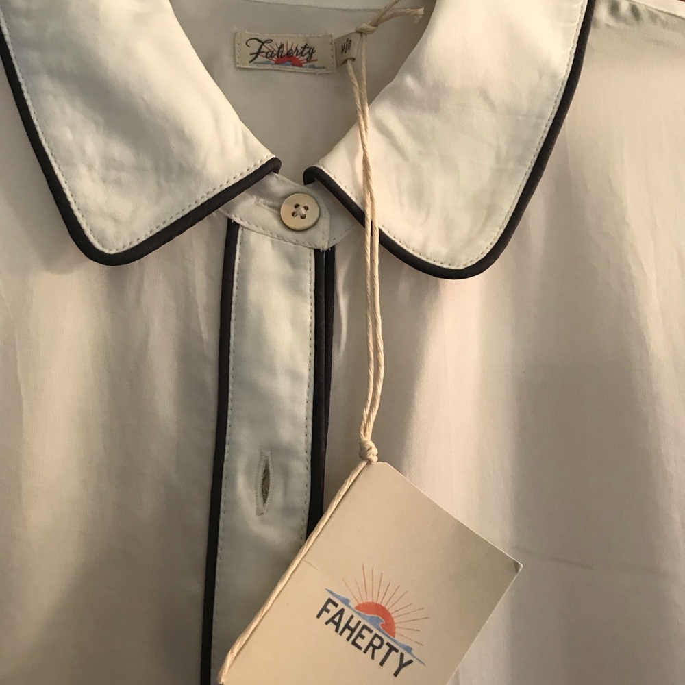 FAHERTY Lucerne White & Navy Piped Blouse